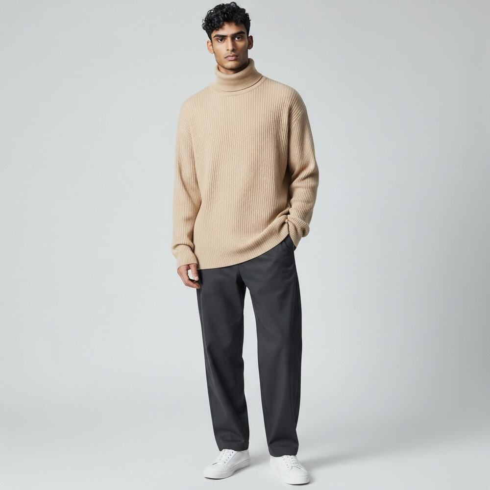 JOHN ASHFORD ADVENTURE Men's Ribbed Knit Turtleneck Shirt M  Casual Layering